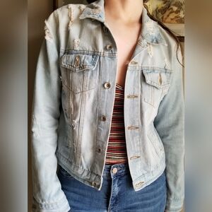 Ci Sono Light Blue Distressed Denim Jacket, With Light Wash